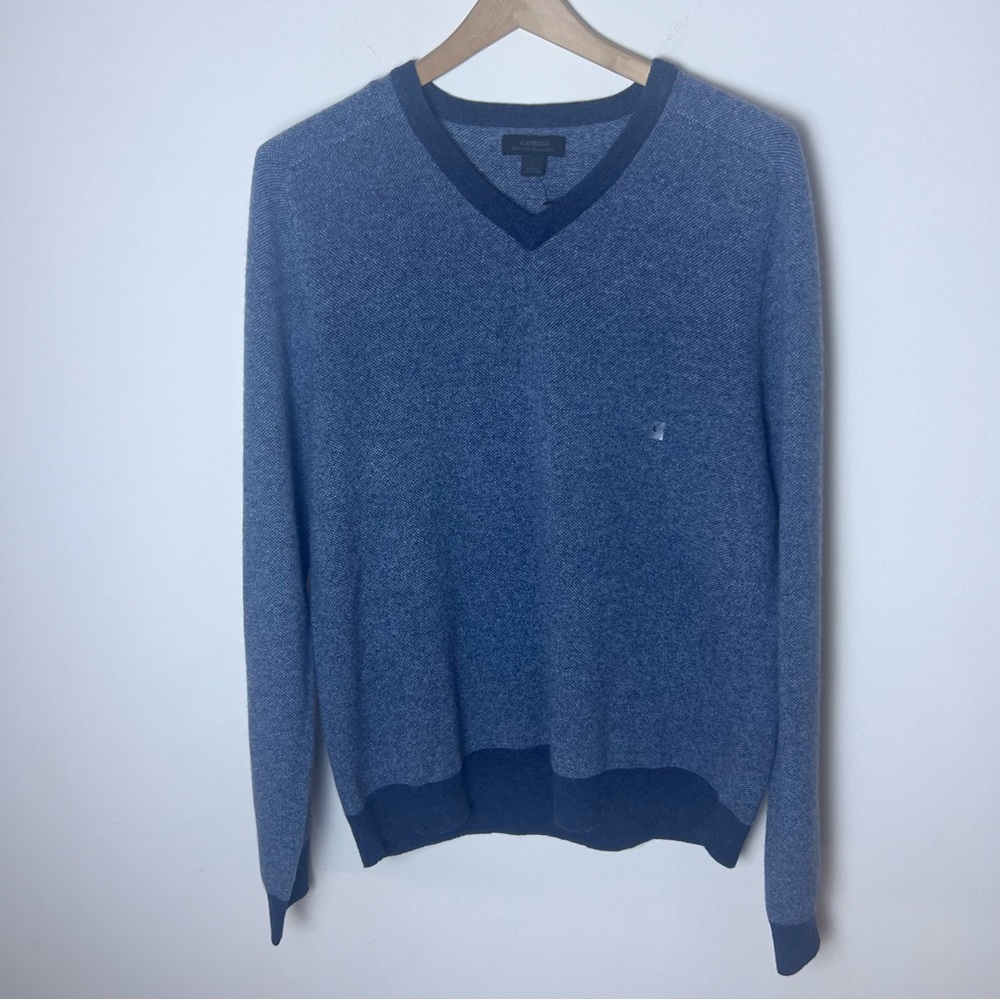 Express Men’s Wool and Cashmere Blend - V Neck Sweater - Two Toned Blue -Size L